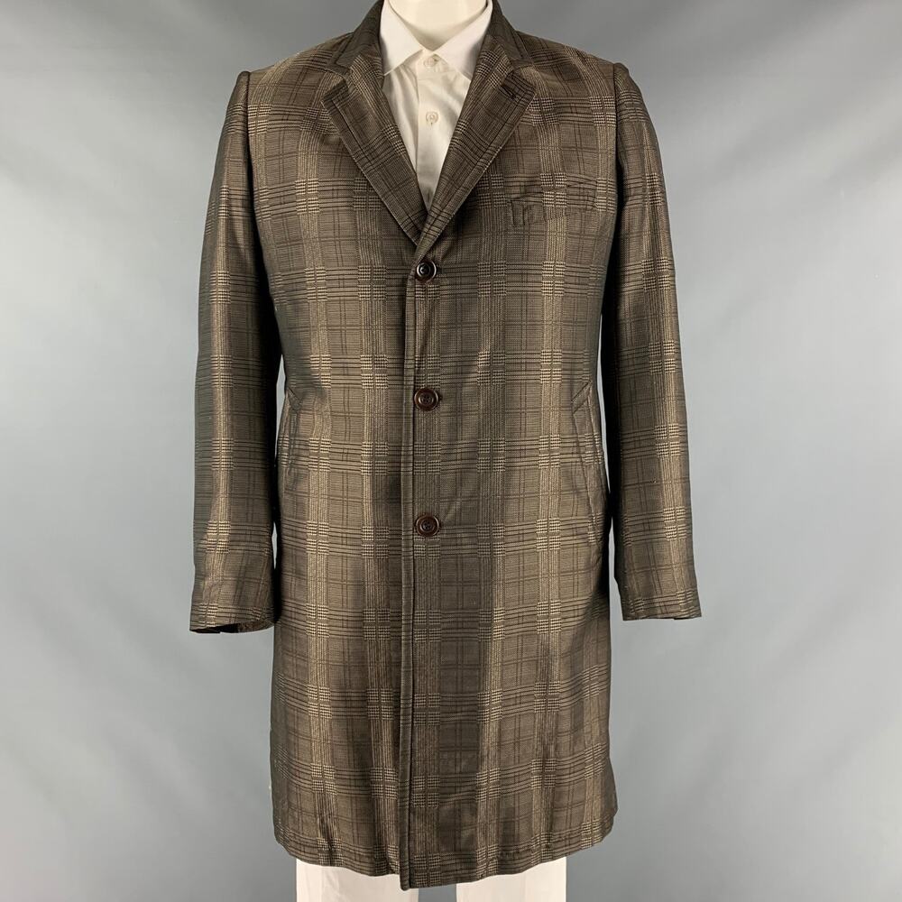 DRIES VAN NOTEN Size 42 Brown Taupe Glenplaid Polyester Coat